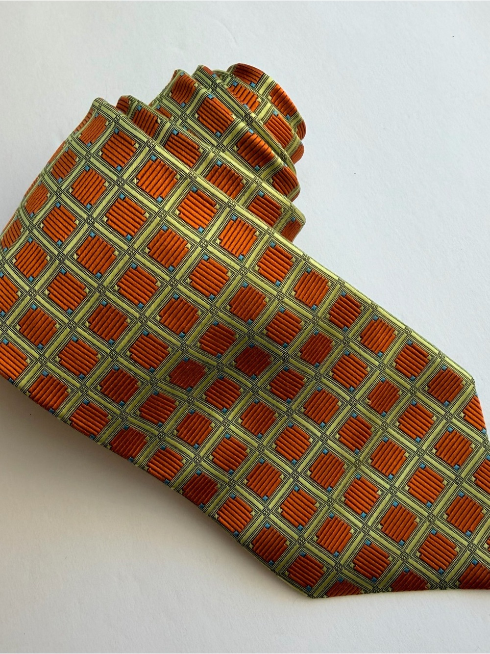 Seigo Katsuragawa CustomMen's Orange Geometric Silk Tie